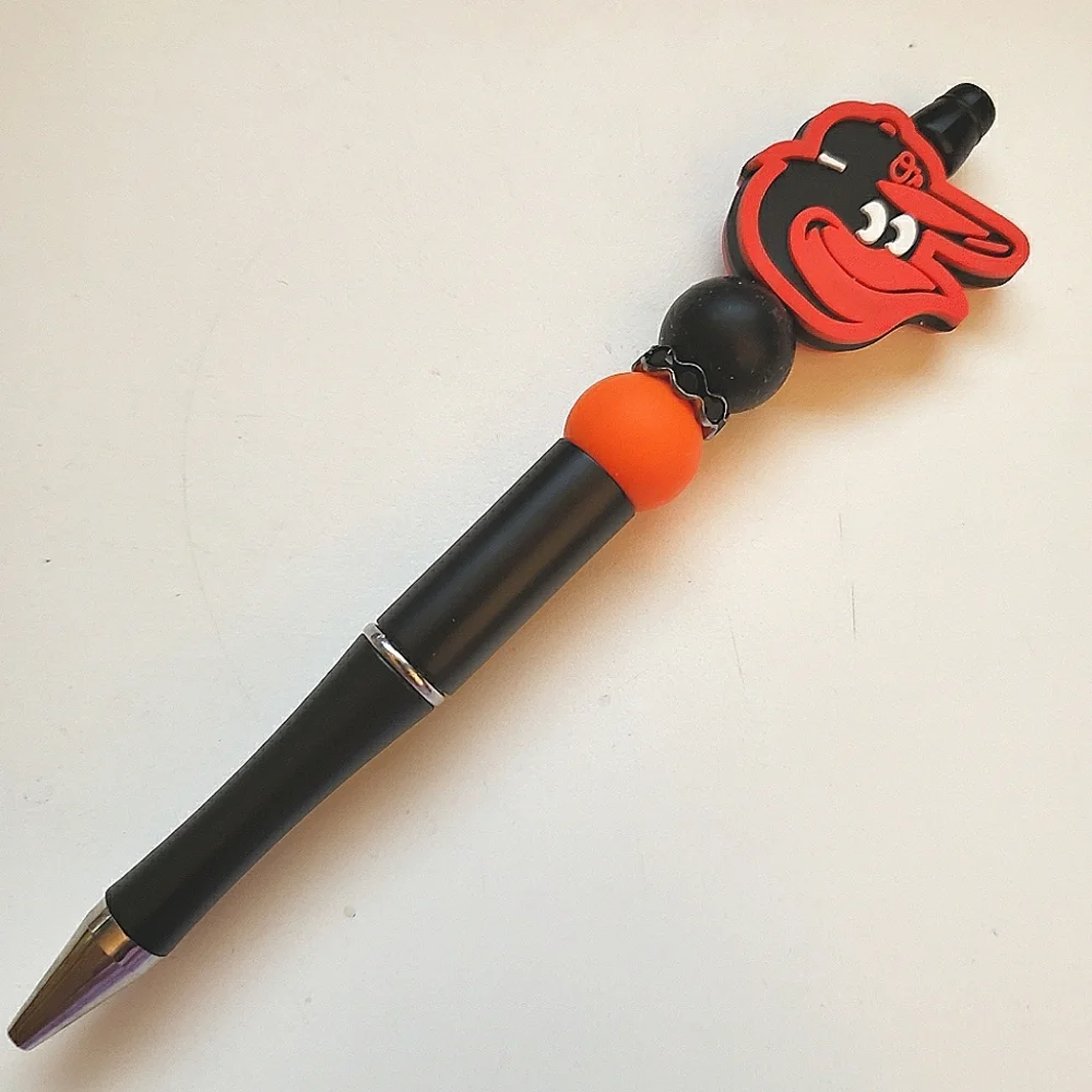 Handmade Baltimore Orioles Baseball Beaded Silicone Focal Bead Pen